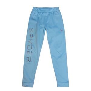 Kids Spyder Blue Sweatpants Size Large 14-16 Logo Graphic Ankle Cuff Athletic